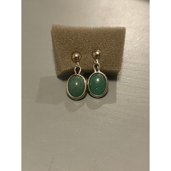 Vintage Clip On Adventurine Dangle Sterling Silver Earrings - Picture 1 of 3
